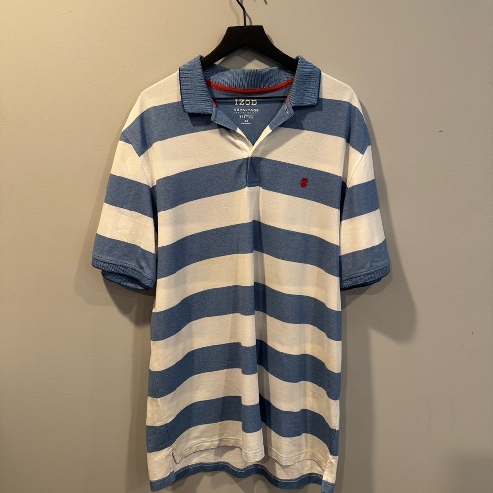 Izod Blue and White Striped Polo Shirt for Casual Wear